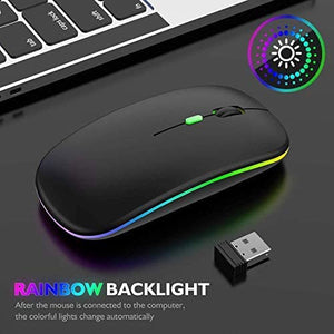 LED Wireless Mouse, Rechargeable Slim Wireless Silent Mouse, 2.4G Portable USB