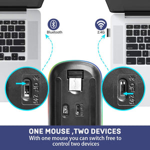 LED Wireless Mouse, Rechargeable Slim Wireless Silent Mouse, Bluetooth / USB