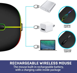 LED Wireless Mouse, Rechargeable Slim Wireless Silent Mouse, Bluetooth / USB