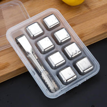 Load image into Gallery viewer, Set of 8 Stainless Steel Ice Cubes 1 inch Whiskey Stones Reusable Ice Cubes+Tong